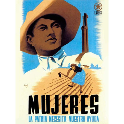 Mujeres La Patria Necesita Vuestra Ayuda Black Modern Wood Framed Art Print with Double Matting by Unknown