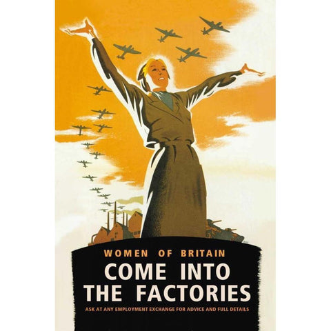 Women of Britain, Come into the Factories White Modern Wood Framed Art Print by Brydone