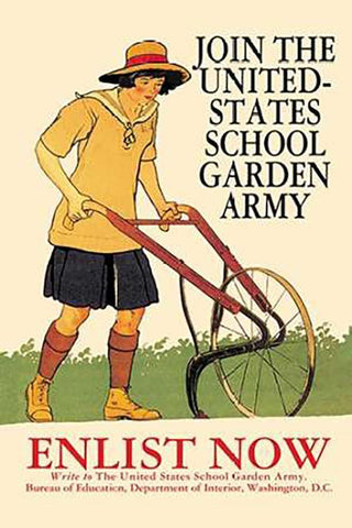 Join the United States School Garden Army White Modern Wood Framed Art Print with Double Matting by Penfield, Edward