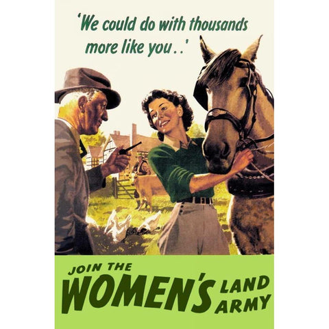 Join the Womens Land Army Black Modern Wood Framed Art Print with Double Matting by Cross