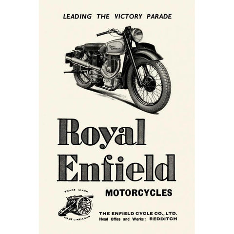 Royal Enfield Motorcycles: Leading the Victory Parade Black Modern Wood Framed Art Print with Double Matting by Unknown