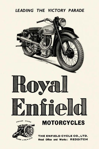 Royal Enfield Motorcycles: Leading the Victory Parade Black Ornate Wood Framed Art Print with Double Matting by Unknown