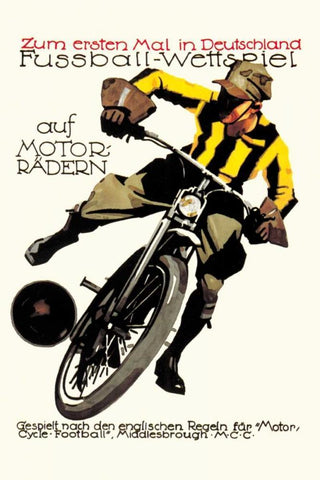 Soccer on Motorcycle White Modern Wood Framed Art Print with Double Matting by Unknown