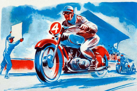 No. 4 Motorcycle White Modern Wood Framed Art Print with Double Matting by Unknown