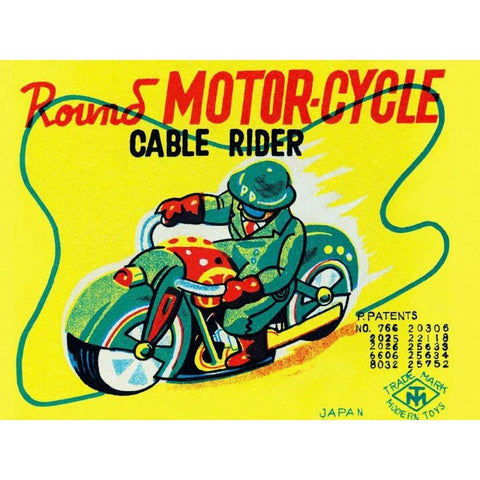 Round Motor-cycle Cable Rider Gold Ornate Wood Framed Art Print with Double Matting by Unknown