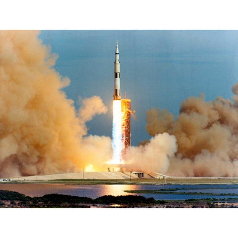 Launch of the Apollo 15 Mission to the Moon, 1971 Black Modern Wood Framed Art Print with Double Matting by NASA