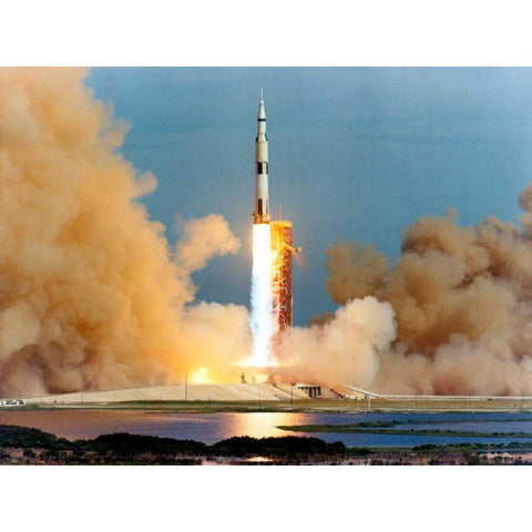 Launch of the Apollo 15 Mission to the Moon, 1971 Black Modern Wood Framed Art Print by NASA