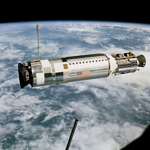 Agena Target Docking Vehicle Viewed from Gemini 12, 1966 Black Ornate Wood Framed Art Print with Double Matting by NASA