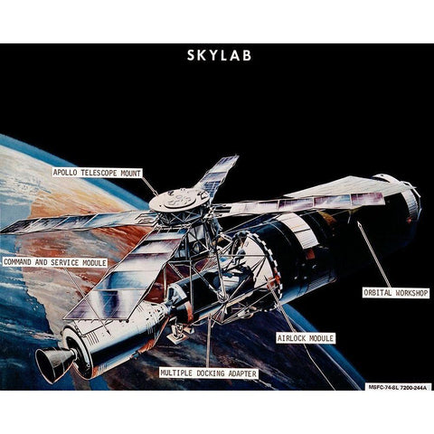 Skylab Components: Conceptual Drawing, 1974 White Modern Wood Framed Art Print by NASA