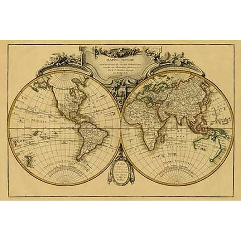 Mappemonde, 1782 - Tea Stained Black Modern Wood Framed Art Print with Double Matting by Janvier, Jean