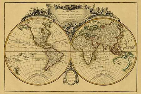 Mappemonde, 1782 - Tea Stained White Modern Wood Framed Art Print with Double Matting by Janvier, Jean