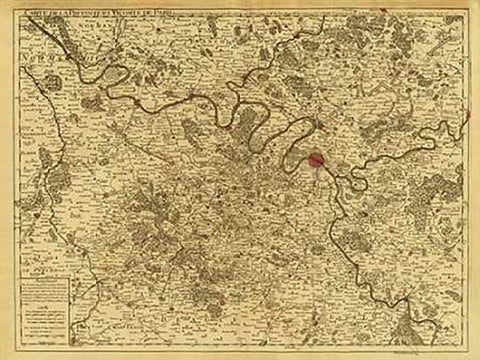 Paris, France, 1711 - Tea Stained White Modern Wood Framed Art Print with Double Matting by De Lisle, Guillaume