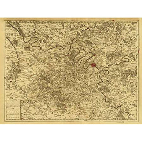 Paris, France, 1711 - Tea Stained Black Modern Wood Framed Art Print by De Lisle, Guillaume