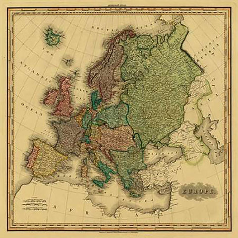 Europe, 1823 - Tea Stained Black Ornate Wood Framed Art Print with Double Matting by Tanner, Henry