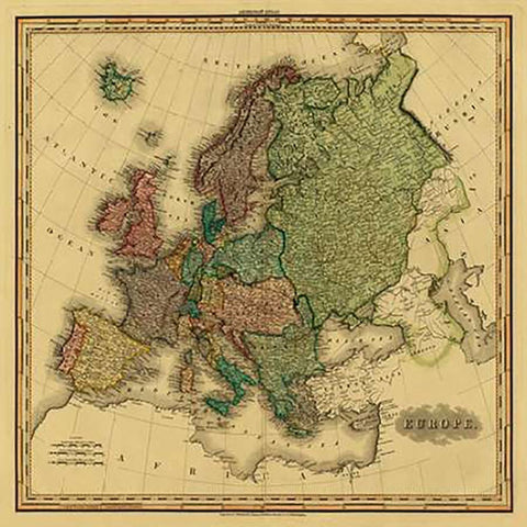 Europe, 1823 - Tea Stained Black Modern Wood Framed Art Print by Tanner, Henry