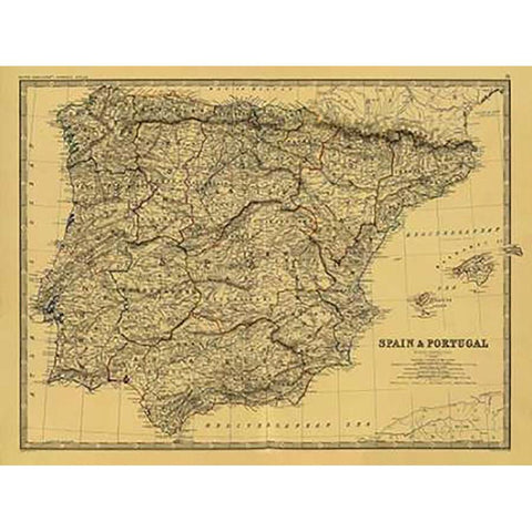 Spain, Portugal, 1861 - Tea Stained White Modern Wood Framed Art Print by Johnston, Alexander Keith