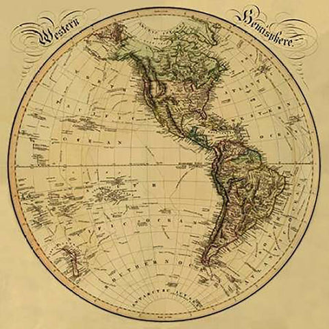 Western Hemisphere, 1831 - Tea Stained Black Modern Wood Framed Art Print by Lizars, Daniel