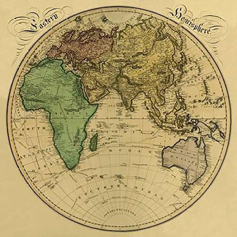 Eastern Hemisphere, 1831 - Tea Stained Black Modern Wood Framed Art Print by Lizars, Daniel