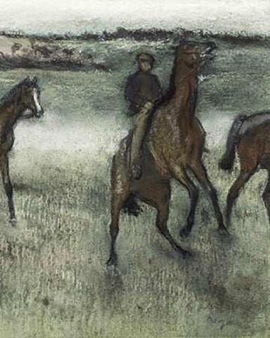 Race Horses (right) White Modern Wood Framed Art Print with Double Matting by Degas, Edgar