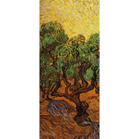 Olive Trees With Yellow Sky And Sun - left Gold Ornate Wood Framed Art Print with Double Matting by Van Gogh, Vincent