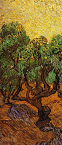 Olive Trees With Yellow Sky And Sun - left Black Ornate Wood Framed Art Print with Double Matting by Van Gogh, Vincent