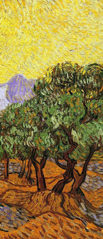 Olive Trees With Yellow Sky And Sun (right) Black Ornate Wood Framed Art Print with Double Matting by Van Gogh, Vincent