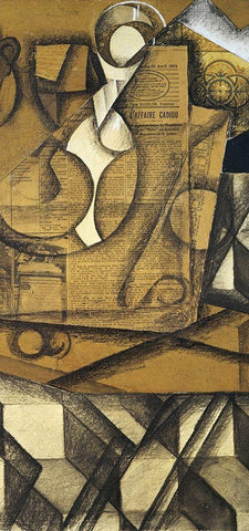 Teacups (center) White Modern Wood Framed Art Print with Double Matting by Gris, Juan