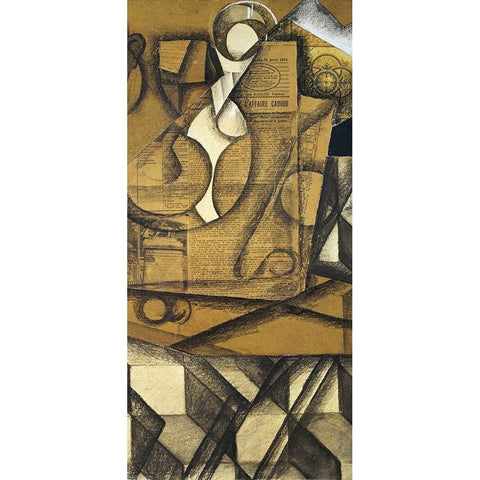 Teacups (center) Black Modern Wood Framed Art Print with Double Matting by Gris, Juan