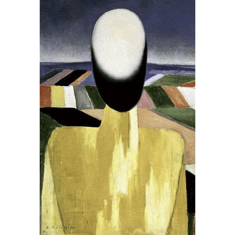 Two Farmers (left) White Modern Wood Framed Art Print by Malevich, Kazimir