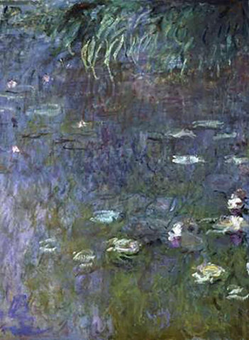 Water Lilies: Morning, c. 1914-26 (right) White Modern Wood Framed Art Print with Double Matting by Monet, Claude