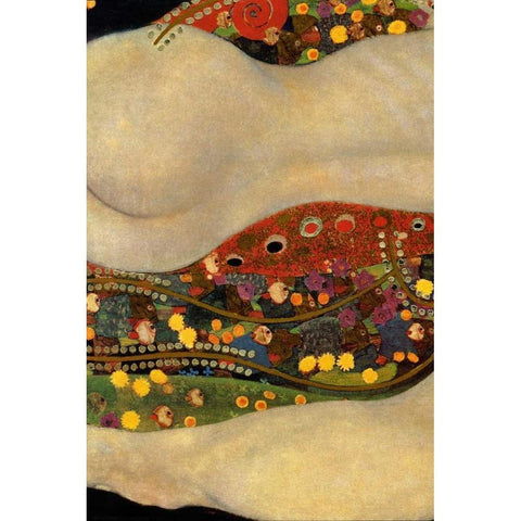 Sea Serpents V - left Gold Ornate Wood Framed Art Print with Double Matting by Klimt, Gustav