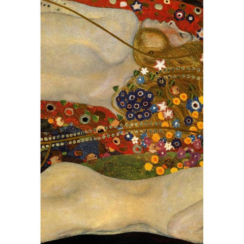 Sea Serpents V - center Gold Ornate Wood Framed Art Print with Double Matting by Klimt, Gustav