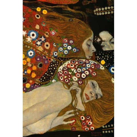 Sea Serpents V - right Black Modern Wood Framed Art Print with Double Matting by Klimt, Gustav