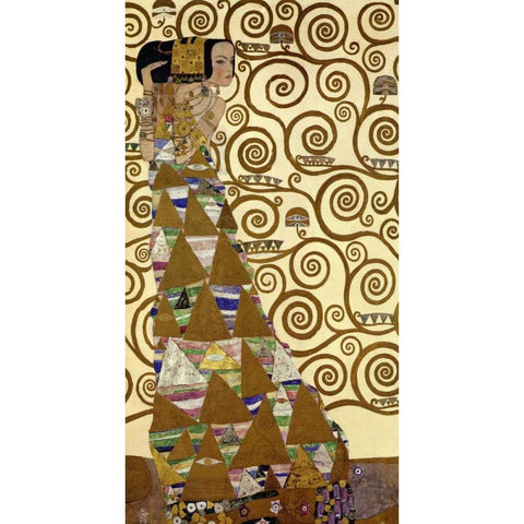 The Stoclet Frieze - left Black Modern Wood Framed Art Print with Double Matting by Klimt, Gustav