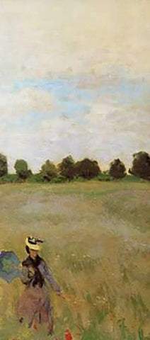 Field Of Poppies (Les Coquelicots) 1873 (right) White Modern Wood Framed Art Print with Double Matting by Monet, Claude