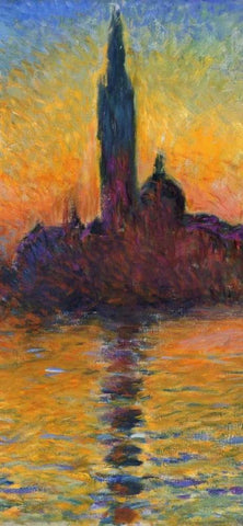 Twilight Venice - left White Modern Wood Framed Art Print with Double Matting by Monet, Claude