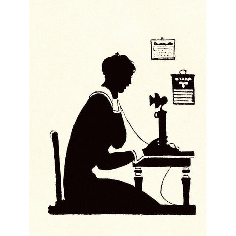 Homemaker Makes a Phone Call Black Modern Wood Framed Art Print with Double Matting by Parrish, Maxfield