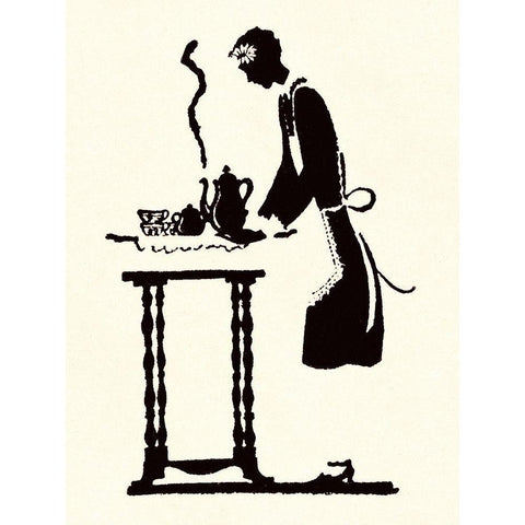 Maid Prepares Hot and Steaming Coffee Black Modern Wood Framed Art Print with Double Matting by Parrish, Maxfield