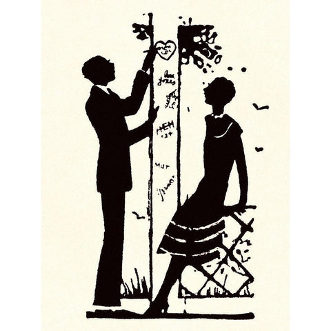 Suitor Pulls a Heart From a Trellis Black Modern Wood Framed Art Print by Parrish, Maxfield