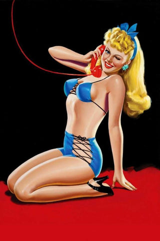 Eyeful Magazine: Pin up in Blue Bikini Black Ornate Wood Framed Art Print with Double Matting by Driben, Peter