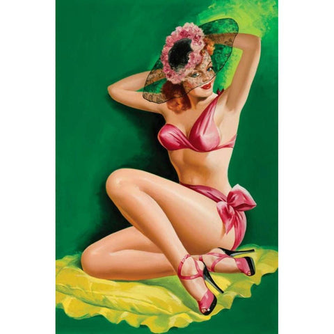 Flirt Magazine: Pinup with Hat Black Modern Wood Framed Art Print by Driben, Peter