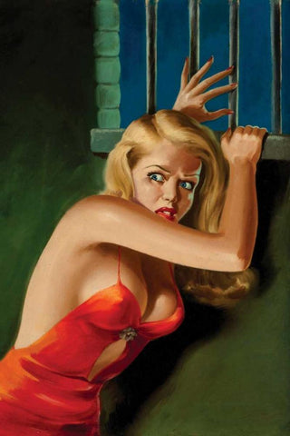 The Prisoner - Pulp Cover White Modern Wood Framed Art Print with Double Matting by Driben, Peter