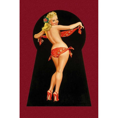 Whisper Magazine: Keyhole Pinup with Bandana Gold Ornate Wood Framed Art Print with Double Matting by Driben, Peter