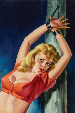 Pulp Cover - The Captive White Modern Wood Framed Art Print with Double Matting by Driben, Peter