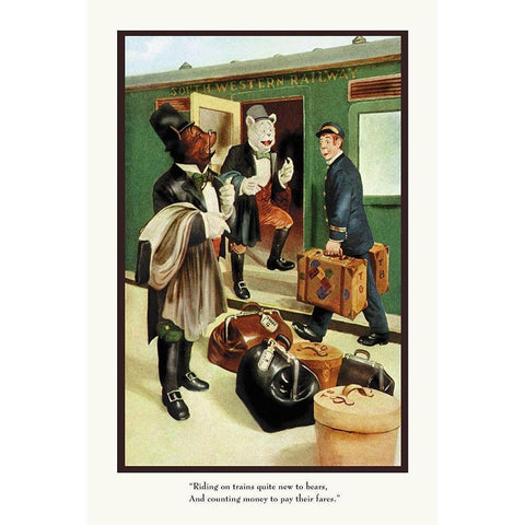 Teddy Roosevelts Bears: Teddy B and Teddy G Riding Trains Gold Ornate Wood Framed Art Print with Double Matting by Culver, R.K.
