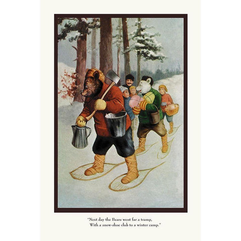 Teddy Roosevelts Bears: The Snow-Shoe Club Gold Ornate Wood Framed Art Print with Double Matting by Culver, R.K.