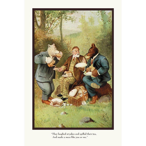 Teddy Roosevelts Bears: Teddy B and Teddy G at a Picnic Black Modern Wood Framed Art Print with Double Matting by Culver, R.K.