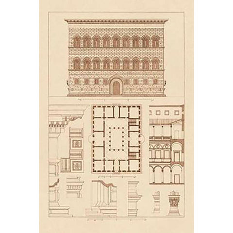 Palazzo Strozzi at Florence Black Modern Wood Framed Art Print with Double Matting by Buhlmann, J.