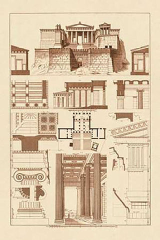 The Propylaea of the Acropolis at Athens Black Ornate Wood Framed Art Print with Double Matting by Buhlmann, J.