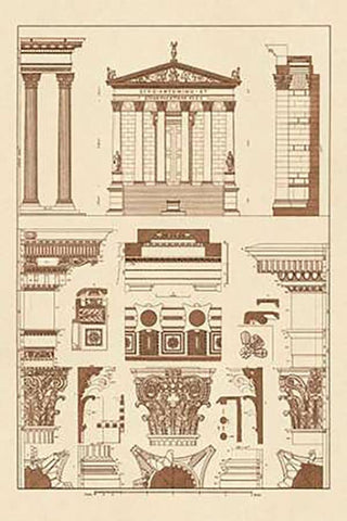 Temples of Antonius, Castor and Mars Black Ornate Wood Framed Art Print with Double Matting by Buhlmann, J.